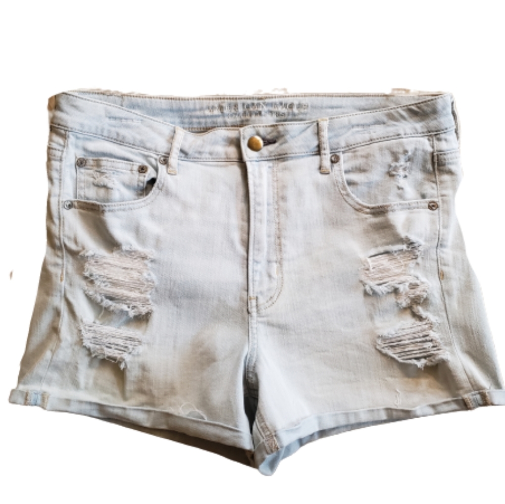 American Eagle Distressed Super Hi-Rise Shortie Light Blue Size 14